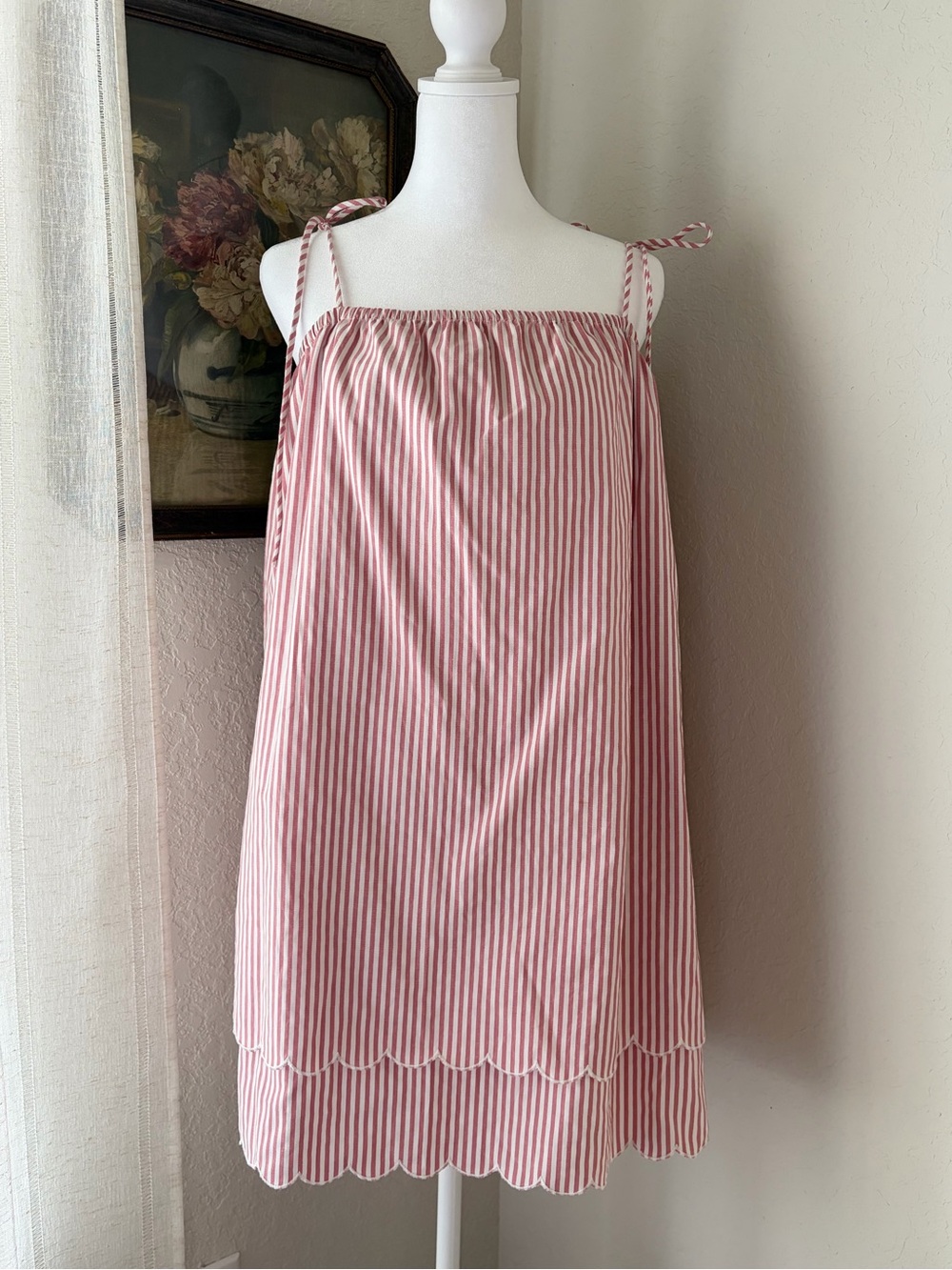 The Impecable Pig Shoulder Tie Striped Mini Dress Sz Large